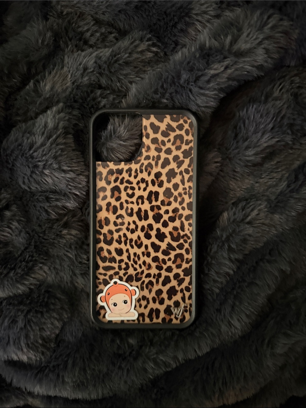 Wildflower- Leopard Print IPhone 15 Plus Case with sonny angel sticker